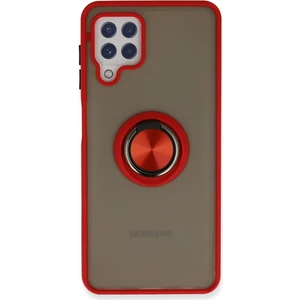 Aqua Aksesuar Samsung Galaxy M32 Kılıf Standlı Yüzüklü Buzlu Tasarım Arka Kapak - Kırmızı