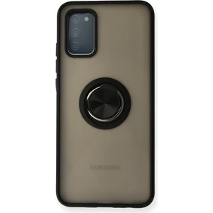 Aqua Aksesuar Samsung Galaxy A02S Kılıf Standlı Yüzüklü Buzlu Tasarım Arka Kapak - Siyah