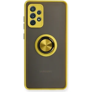 Aqua Aksesuar Samsung Galaxy A32 Kılıf Standlı Yüzüklü Buzlu Tasarım Arka Kapak - Sarı