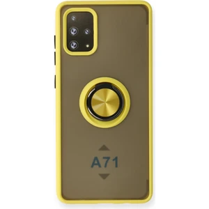 Aqua Aksesuar Samsung Galaxy A71 Kılıf Standlı Yüzüklü Buzlu Tasarım Arka Kapak - Sarı