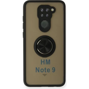 Aqua Aksesuar Xiaomi Redmi Note 9 Kılıf Standlı Yüzüklü Buzlu Tasarım Arka Kapak - Siyah