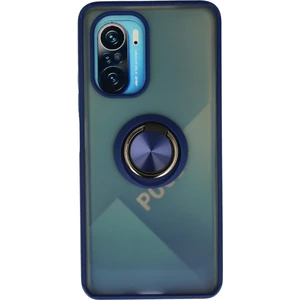 Aqua Aksesuar Xiaomi Redmi K40 Pro Kılıf Standlı Yüzüklü Buzlu Tasarım Arka Kapak - Lacivert