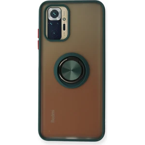 Aqua Aksesuar Xiaomi Redmi Note 10S Kılıf Standlı Yüzüklü Buzlu Tasarım Arka Kapak - Yeşil