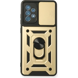 Aqua Aksesuar Samsung Galaxy A32 Kılıf Kamera Korumalı Sürgülü Yüzüklü Armor Military Zırh Tank - Gold