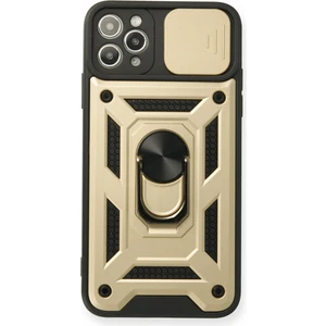 Aqua Aksesuar iPhone 11 Pro Kılıf Kamera Korumalı Sürgülü Yüzüklü Armor Military Zırh Tank - Gold