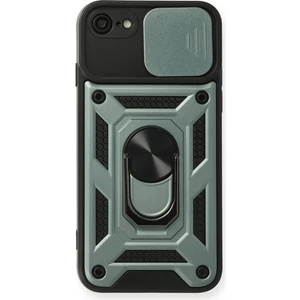 Aqua Aksesuar iPhone 8 Kılıf Kamera Korumalı Sürgülü Yüzüklü Armor Military Zırh Tank - Yeşil
