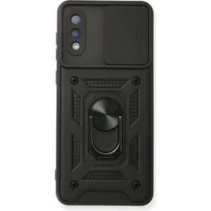Aqua Aksesuar Samsung Galaxy A02 Kılıf Kamera Korumalı Sürgülü Yüzüklü Armor Military Zırh Tank - Siyah