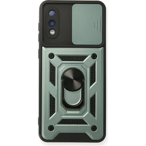 Aqua Aksesuar Samsung Galaxy A02 Kılıf Kamera Korumalı Sürgülü Yüzüklü Armor Military Zırh Tank - Yeşil