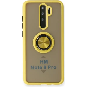 Aqua Aksesuar Xiaomi Redmi Note 8 Pro Kılıf Standlı Yüzüklü Buzlu Tasarım Arka Kapak - Sarı