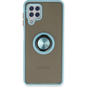 Aqua Aksesuar Samsung Galaxy M32 Kılıf Standlı Yüzüklü Buzlu Tasarım Arka Kapak - Buz Mavi