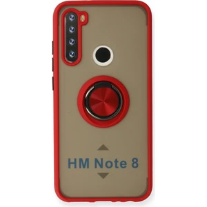 Aqua Aksesuar Xiaomi Redmi Note 8 Kılıf Standlı Yüzüklü Buzlu Tasarım Arka Kapak - Kırmızı