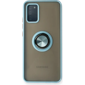 Aqua Aksesuar Samsung Galaxy A02S Kılıf Standlı Yüzüklü Buzlu Tasarım Arka Kapak - Buz Mavi