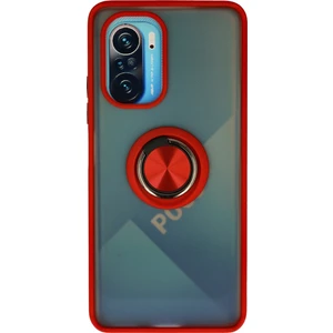 Aqua Aksesuar Xiaomi Redmi K40 Pro Kılıf Standlı Yüzüklü Buzlu Tasarım Arka Kapak - Kırmızı