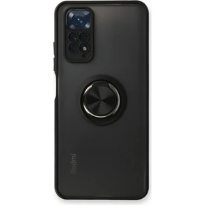 Aqua Aksesuar Xiaomi Redmi Note 11S Kılıf Standlı Yüzüklü Buzlu Tasarım Arka Kapak - Siyah