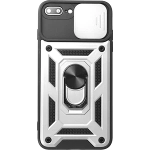 Aqua Aksesuar iPhone 7 Plus Kılıf Kamera Korumalı Sürgülü Yüzüklü Armor Military Zırh Tank - Gümüş