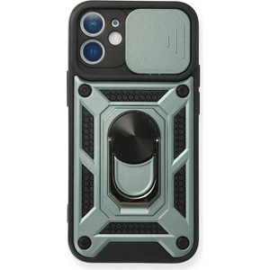 Aqua Aksesuar iPhone 12 Kılıf Kamera Korumalı Sürgülü Yüzüklü Armor Military Zırh Tank - Yeşil