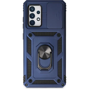 Aqua Aksesuar Samsung Galaxy A72 Kılıf Kamera Korumalı Sürgülü Yüzüklü Armor Military Zırh Tank - Lacivert