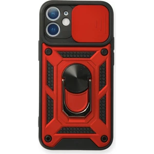 Aqua Aksesuar iPhone 11 Kılıf Kamera Korumalı Sürgülü Yüzüklü Armor Military Zırh Tank - Kırmızı