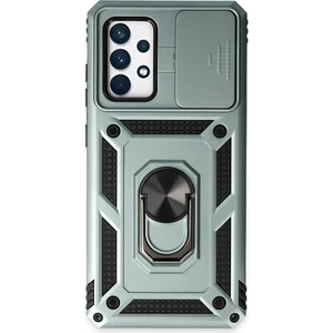 Aqua Aksesuar Samsung Galaxy A52 Kılıf Kamera Korumalı Sürgülü Yüzüklü Armor Military Zırh Tank - Yeşil