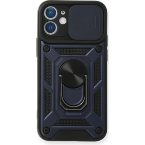 Aqua Aksesuar iPhone 11 Kılıf Kamera Korumalı Sürgülü Yüzüklü Armor Military Zırh Tank - Lacivert