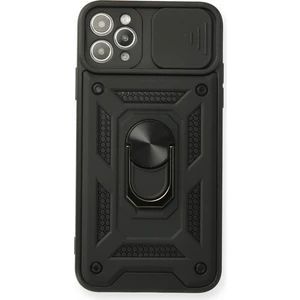 Aqua Aksesuar iPhone 11 Pro Kılıf Kamera Korumalı Sürgülü Yüzüklü Armor Military Zırh Tank - Siyah
