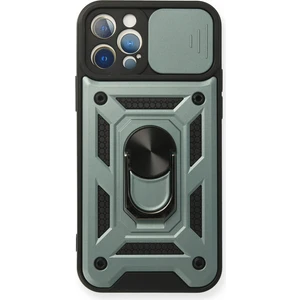Aqua Aksesuar iPhone 12 Pro Kılıf Kamera Korumalı Sürgülü Yüzüklü Armor Military Zırh Tank - Yeşil