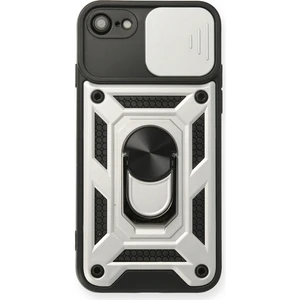 Aqua Aksesuar iPhone 8 Kılıf Kamera Korumalı Sürgülü Yüzüklü Armor Military Zırh Tank - Gümüş