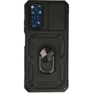 Aqua Aksesuar Xiaomi Redmi Note 11S Kılıf Kamera Korumalı Sürgülü Yüzüklü Armor Military Zırh Tank - Siyah