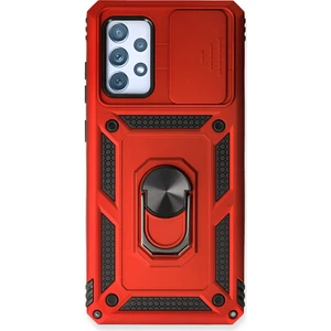 Aqua Aksesuar Samsung Galaxy A53 5g Kılıf Kamera Korumalı Sürgülü Yüzüklü Armor Military Zırh Tank - Kırmızı
