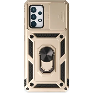 Aqua Aksesuar Samsung Galaxy A72 Kılıf Kamera Korumalı Sürgülü Yüzüklü Armor Military Zırh Tank - Gold