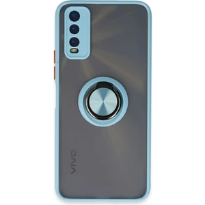 Aqua Aksesuar Vivo Y20 Kılıf Standlı Yüzüklü Buzlu Tasarım Arka Kapak - Buz Mavi