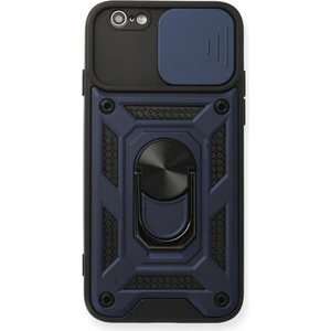 Aqua Aksesuar iPhone 6 Kılıf Kamera Korumalı Sürgülü Yüzüklü Armor Military Zırh Tank - Lacivert