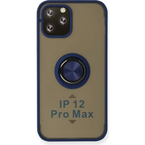 Aqua Aksesuar iPhone 12 Pro Max Kılıf Standlı Yüzüklü Buzlu Tasarım Arka Kapak - Lacivert