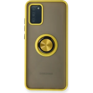 Aqua Aksesuar Samsung Galaxy A02S Kılıf Standlı Yüzüklü Buzlu Tasarım Arka Kapak - Sarı