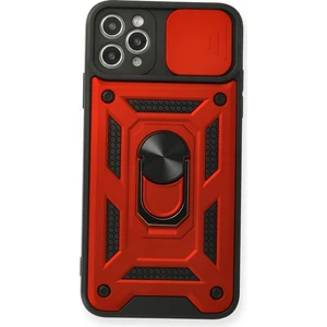 Aqua Aksesuar iPhone 11 Pro Kılıf Kamera Korumalı Sürgülü Yüzüklü Armor Military Zırh Tank - Kırmızı