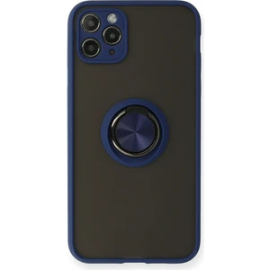 Aqua Aksesuar iPhone 11 Pro Kılıf Standlı Yüzüklü Buzlu Tasarım Arka Kapak - Lacivert