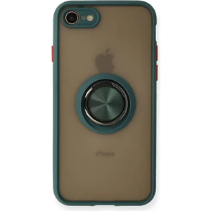 Aqua Aksesuar iPhone 8 Kılıf Standlı Yüzüklü Buzlu Tasarım Arka Kapak - Yeşil