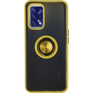Aqua Aksesuar Oppo A74 4g Kılıf Standlı Yüzüklü Buzlu Tasarım Arka Kapak - Sarı