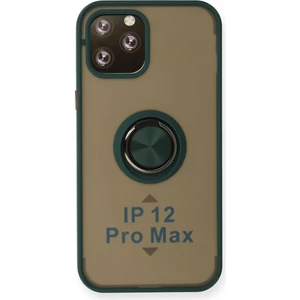 Aqua Aksesuar iPhone 12 Pro Max Kılıf Standlı Yüzüklü Buzlu Tasarım Arka Kapak - Yeşil