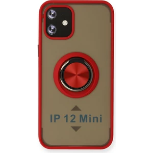 Aqua Aksesuar iPhone 12 Kılıf Standlı Yüzüklü Buzlu Tasarım Arka Kapak - Kırmızı