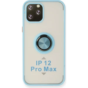 Aqua Aksesuar iPhone 12 Pro Max Kılıf Standlı Yüzüklü Buzlu Tasarım Arka Kapak - Buz Mavi
