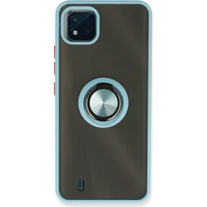 Aqua Aksesuar Realme C11 2021 Kılıf Standlı Yüzüklü Buzlu Tasarım Arka Kapak - Buz Mavi