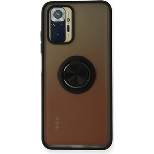 Aqua Aksesuar Xiaomi Redmi Note 10S Kılıf Standlı Yüzüklü Buzlu Tasarım Arka Kapak - Siyah