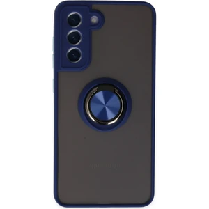 Aqua Aksesuar Samsung Galaxy S21 Fe Kılıf Standlı Yüzüklü Buzlu Tasarım Arka Kapak - Lacivert