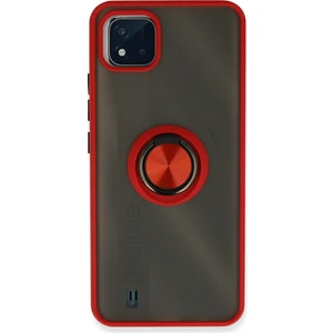 Aqua Aksesuar Realme C11 2021 Kılıf Standlı Yüzüklü Buzlu Tasarım Arka Kapak - Kırmızı