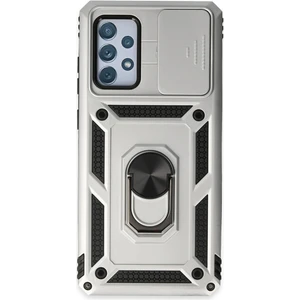 Aqua Aksesuar Samsung Galaxy A52 Kılıf Kamera Korumalı Sürgülü Yüzüklü Armor Military Zırh Tank - Gümüş