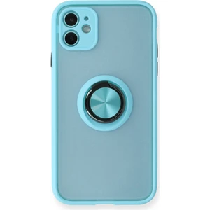 Aqua Aksesuar iPhone 11 Kılıf Standlı Yüzüklü Buzlu Tasarım Arka Kapak - Buz Mavi
