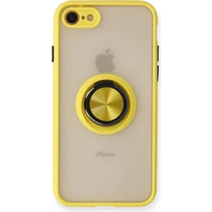 Aqua Aksesuar iPhone 7 Kılıf Standlı Yüzüklü Buzlu Tasarım Arka Kapak - Sarı