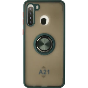 Aqua Aksesuar Samsung Galaxy A21 Kılıf Standlı Yüzüklü Buzlu Tasarım Arka Kapak - Yeşil