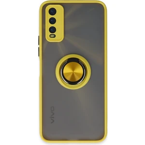 Aqua Aksesuar Vivo Y20 Kılıf Standlı Yüzüklü Buzlu Tasarım Arka Kapak - Sarı